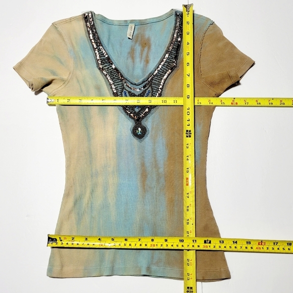Tie-Dye Beads & Lace Ribbed Short Sleeve Grunge Fairycore Top Made in U.S.A. (S) - Picture 8 of 8